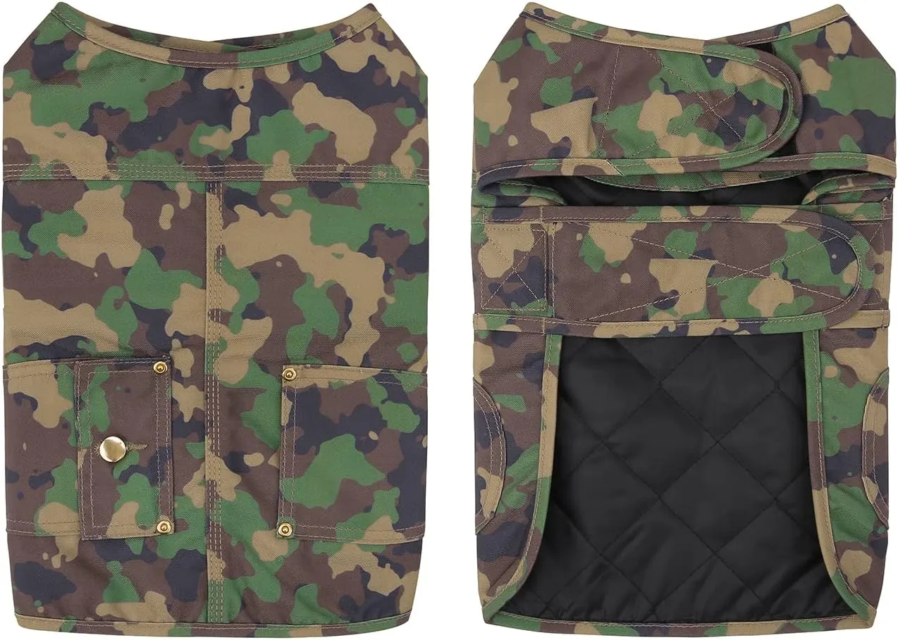 HDE Canvas Dog Vest Waterproof Jacket Cold Weather Coats for S-XL Dogs Duck Camo - M