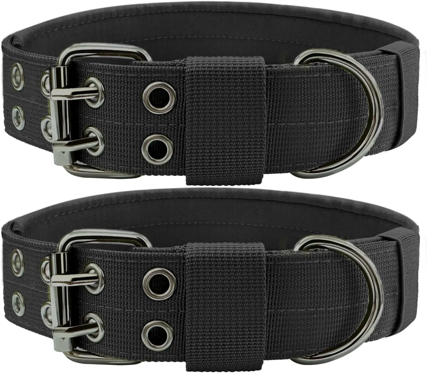 Heavy Duty Dog Collar for Large Dogs, 2 PCS Tactical Dog Collars with Metal Buckle & D Ring, 1.5" Width Thick Adjustable Nylon Collar for Medium Dogs, Black/XL