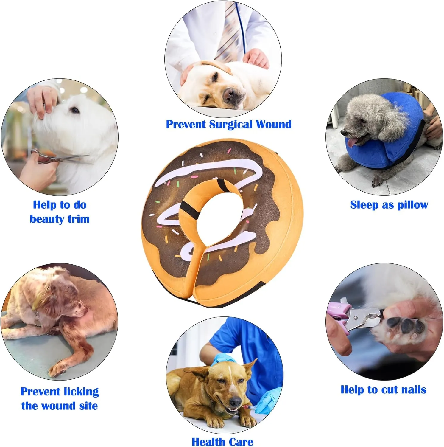 Inflatable Dog Cone, Soft Adjustable Blow up Donut Collar for After Surgery, Small Medium Large Dogs and Cats