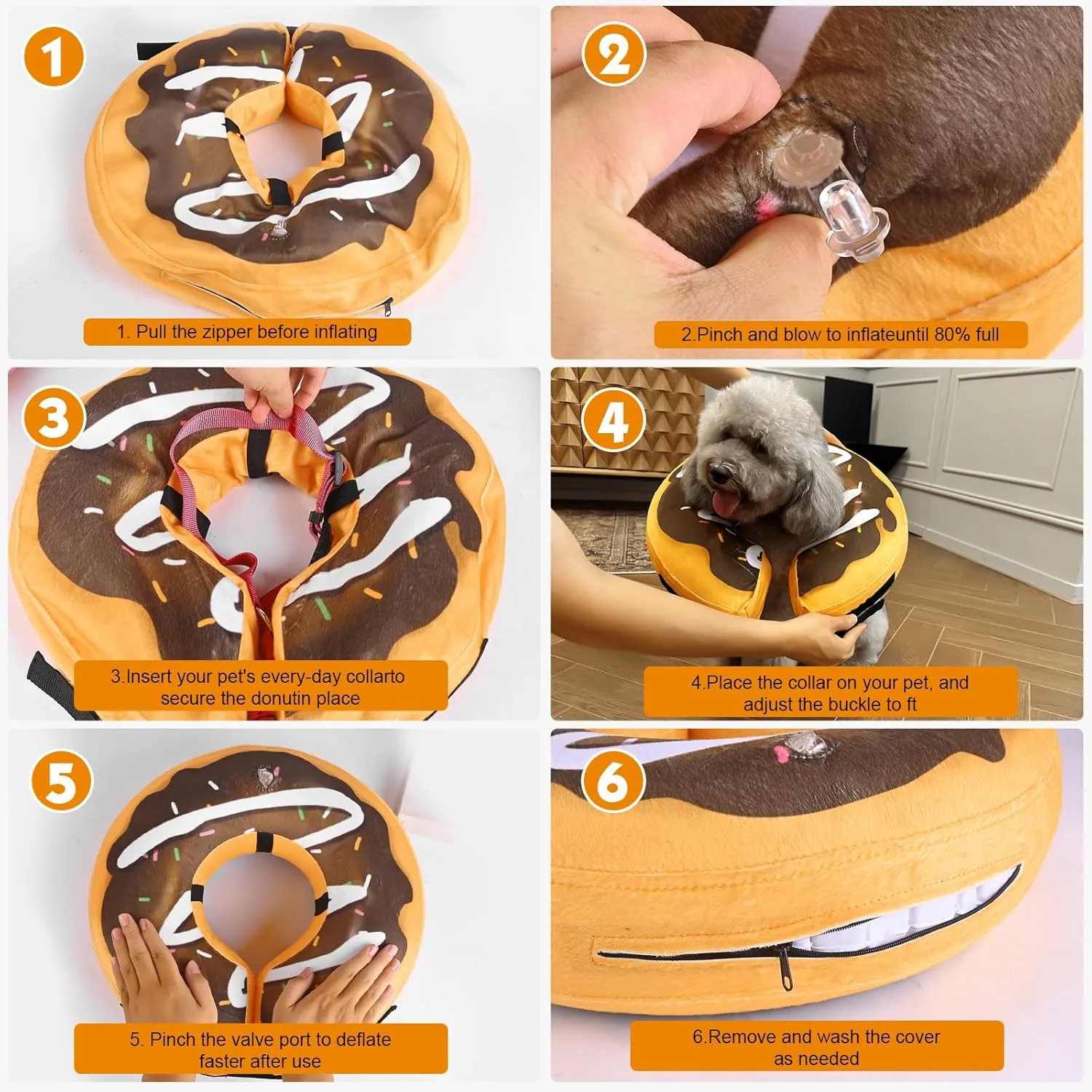 Inflatable Dog Cone, Soft Adjustable Blow up Donut Collar for After Surgery, Small Medium Large Dogs and Cats