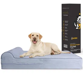 Jumbo Orthopedic Dog Bed - 7-inch Thick Memory Foam Pet Bed with Pillow With Removable Cover & Free Waterproof Liner - For Large Breed Dogs