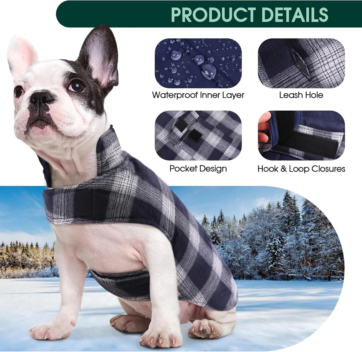 Kuoser Reversible Dog Jacket, Warm Winter Coat, Windproof Dog Clothes, Dark Blue XS