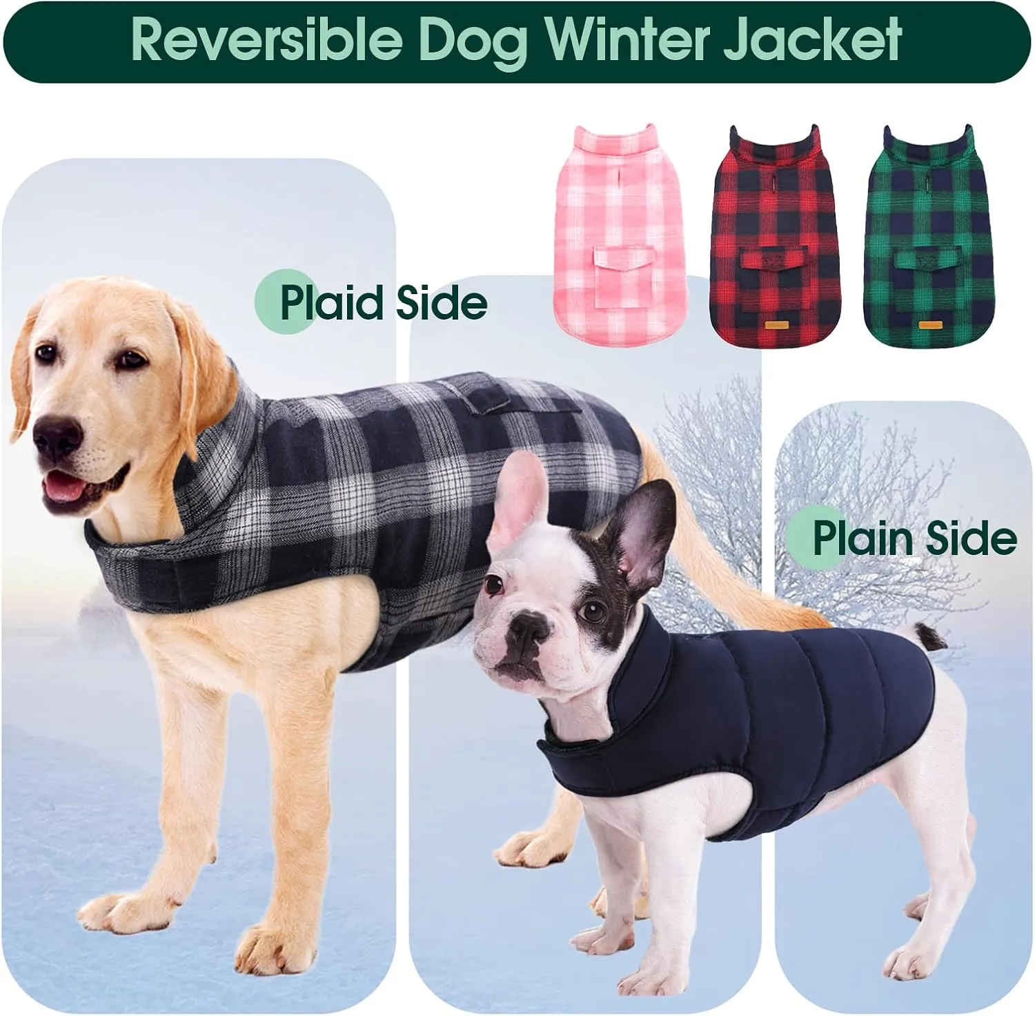 Kuoser Reversible Dog Jacket, Warm Winter Coat, Windproof Dog Clothes, Dark Blue XS