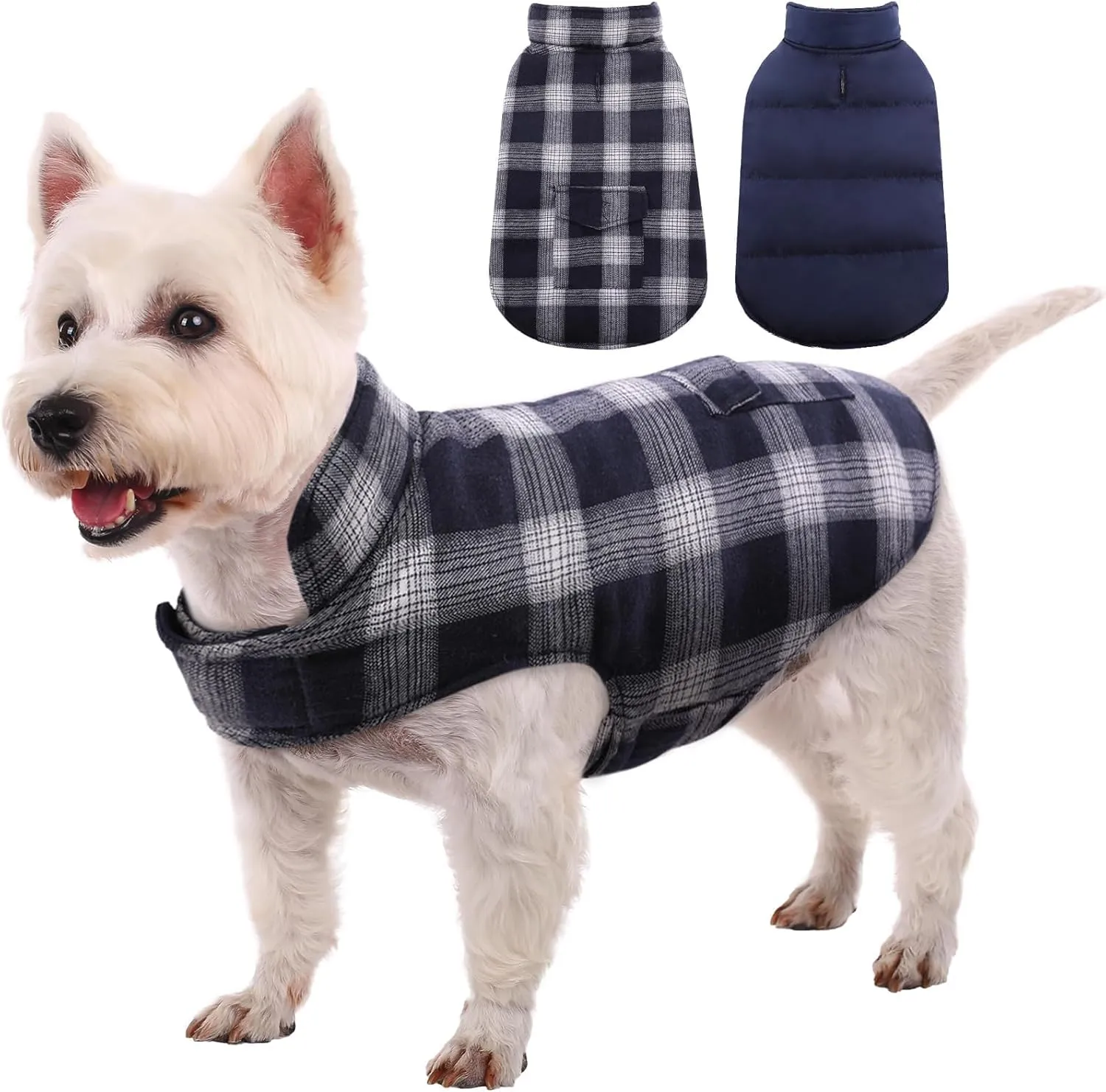 Kuoser Reversible Dog Jacket, Warm Winter Coat, Windproof Dog Clothes, Dark Blue XS