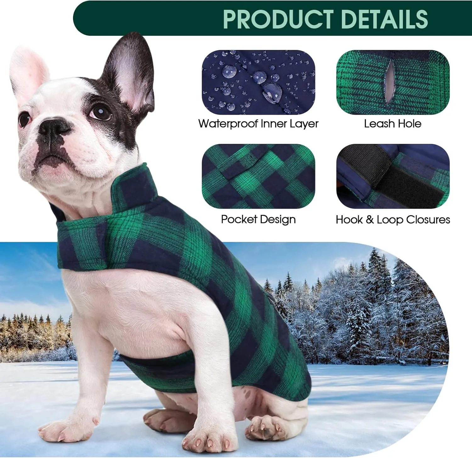 Kuoser Reversible Dog Jacket, Warm Winter Coat, Windproof Dog Clothes, Puppy Cold Weather Coat, Green S, M, L