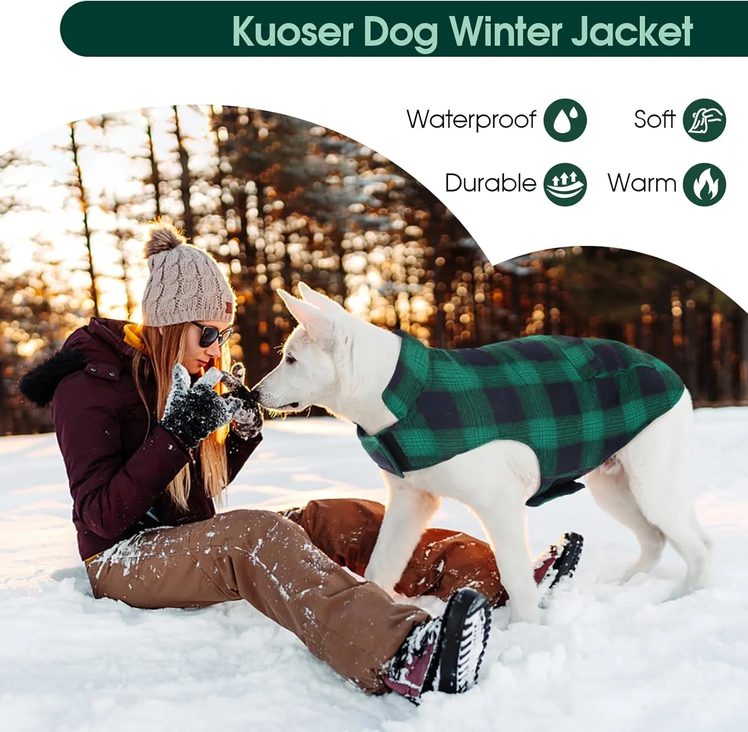 Kuoser Reversible Dog Jacket, Warm Winter Coat, Windproof Dog Clothes, Puppy Cold Weather Coat, Green S, M, L