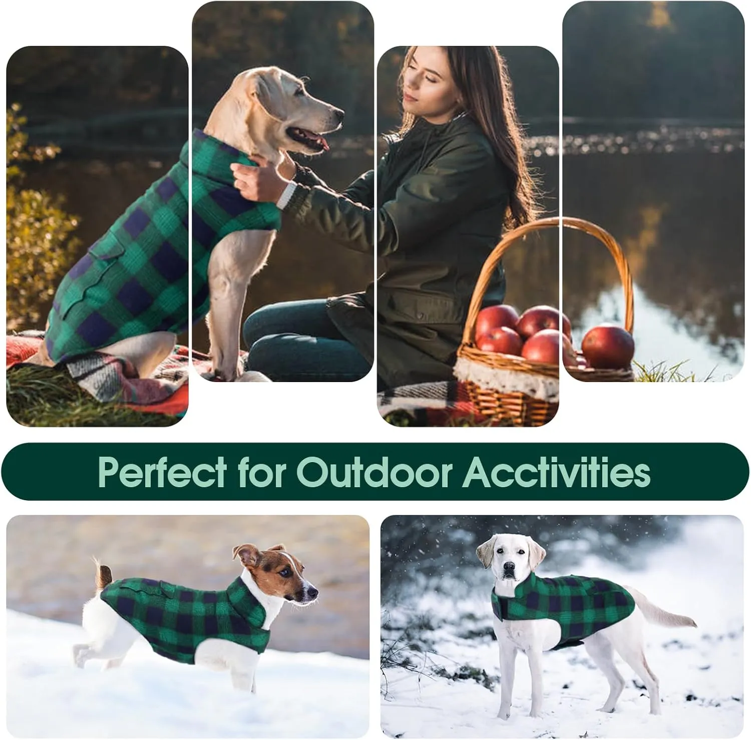 Kuoser Reversible Dog Jacket, Warm Winter Coat, Windproof Dog Clothes, Puppy Cold Weather Coat, Green S, M, L