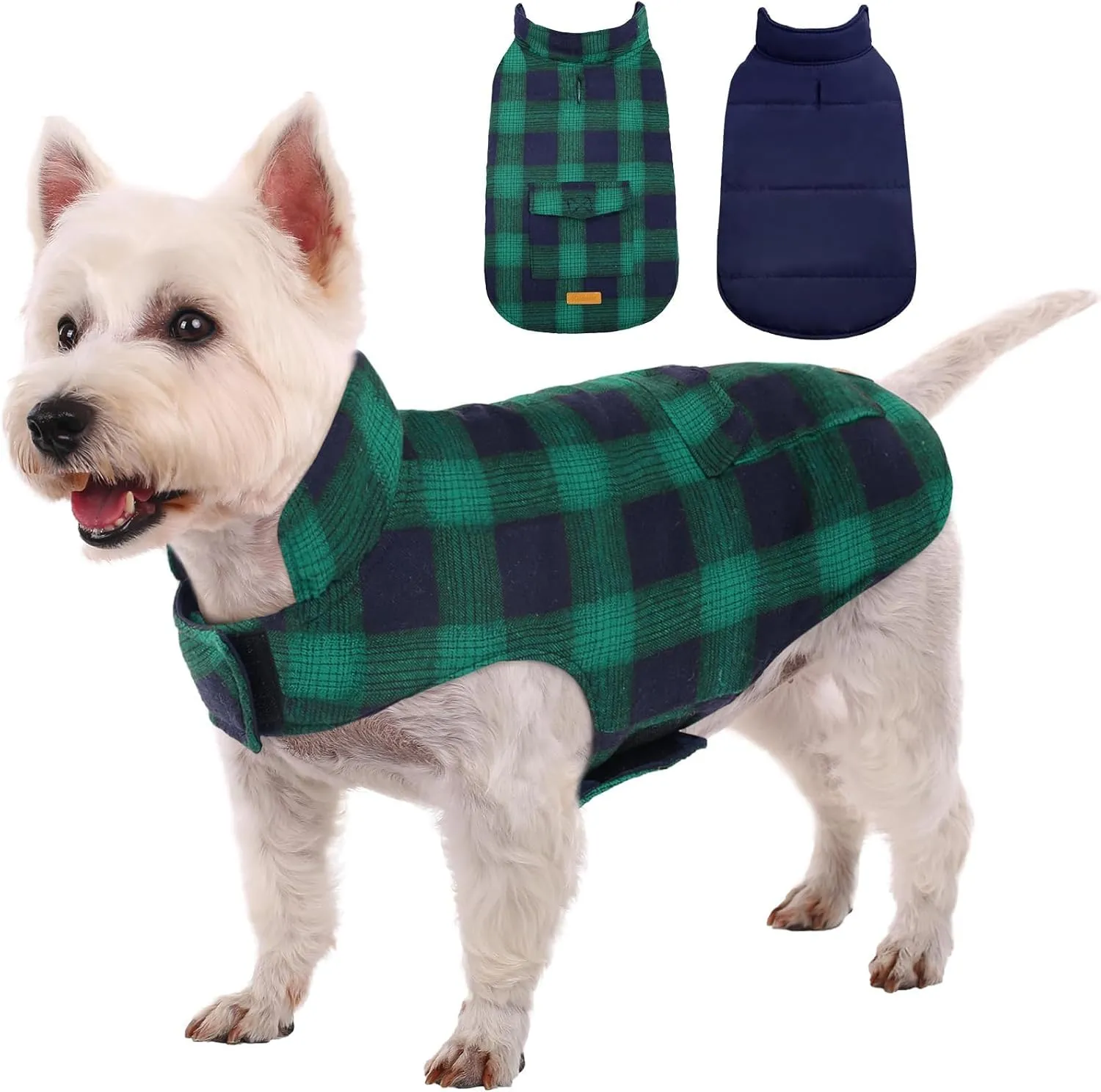 Kuoser Reversible Dog Jacket, Warm Winter Coat, Windproof Dog Clothes, Puppy Cold Weather Coat, Green S, M, L