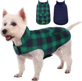 Kuoser Reversible Dog Jacket, Warm Winter Coat, Windproof Dog Clothes, Puppy Cold Weather Coat, Green S, M, L