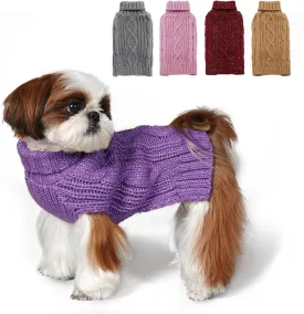 KYEESE Dog Sweaters for Small Dogs Turtleneck Dog Cable Knit Pet Sweater with Golden Thread for Cold Weather, Purple, Medium