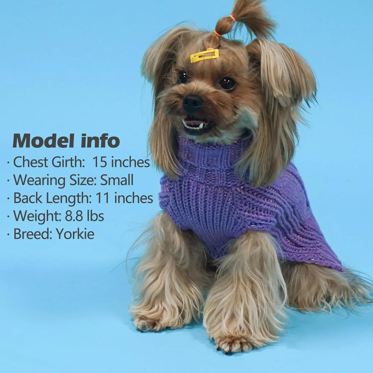 KYEESE Dog Sweaters for Small Dogs Turtleneck Dog Cable Knit Pet Sweater with Golden Thread for Cold Weather, Purple, Medium