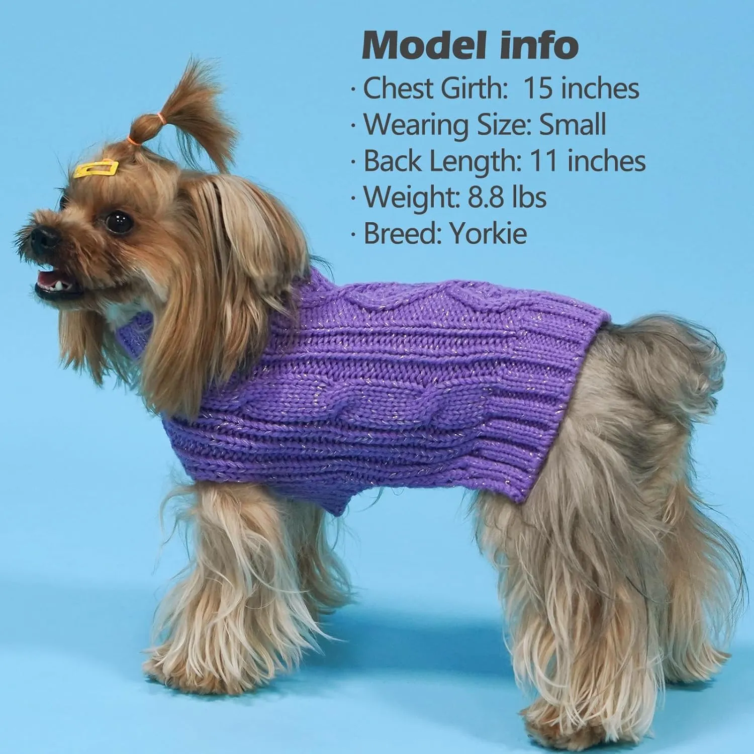 KYEESE Dog Sweaters for Small Dogs Turtleneck Dog Cable Knit Pet Sweater with Golden Thread for Cold Weather, Purple, Medium