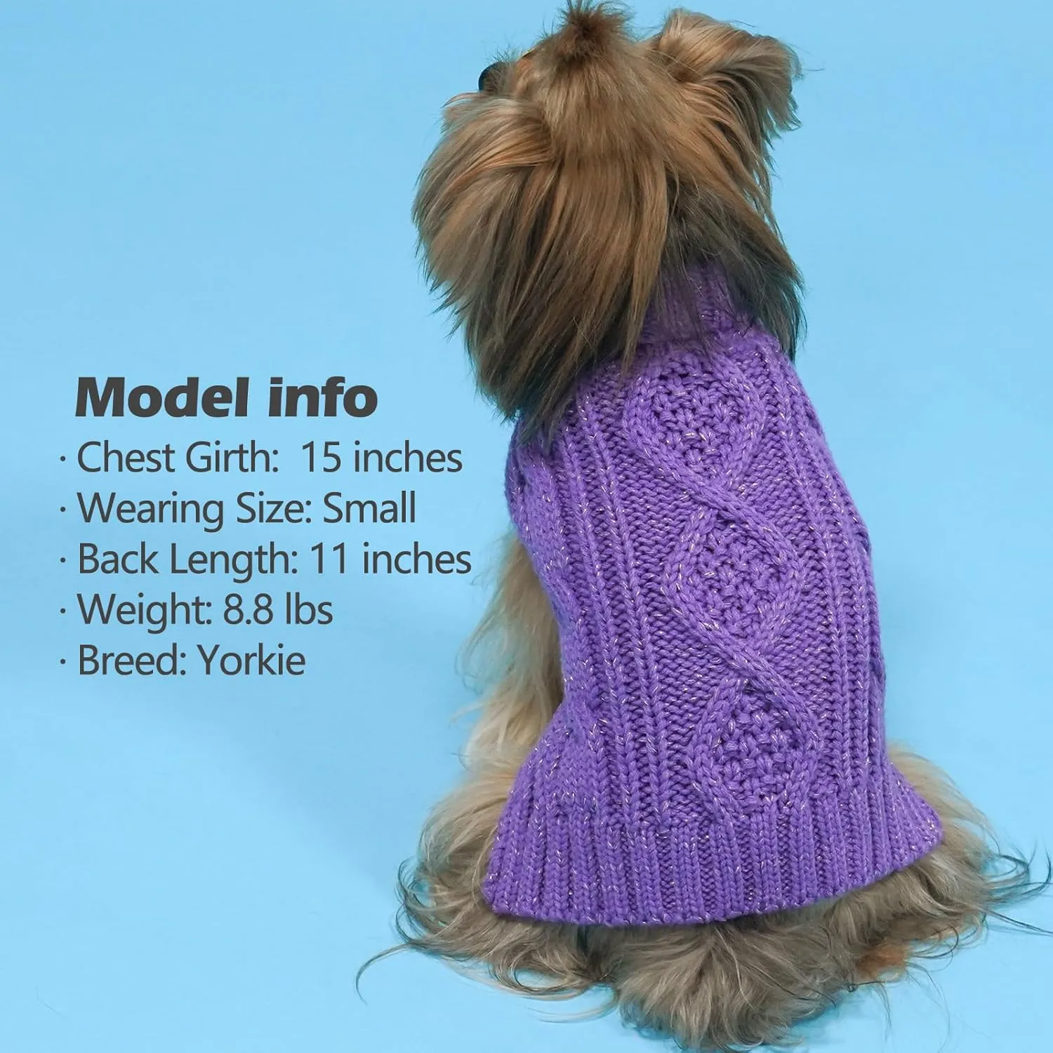 KYEESE Dog Sweaters for Small Dogs Turtleneck Dog Cable Knit Pet Sweater with Golden Thread for Cold Weather, Purple, Medium