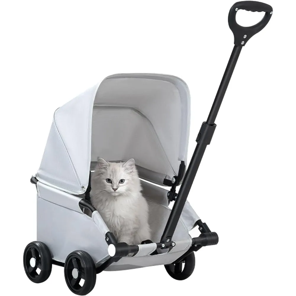 La La Pet 4-Wheel Dog Stroller with Folding Sunshade Collapsible Pet Cart for Outdoor Travel Shopping Walking Suitable for Small Dogs and Cats