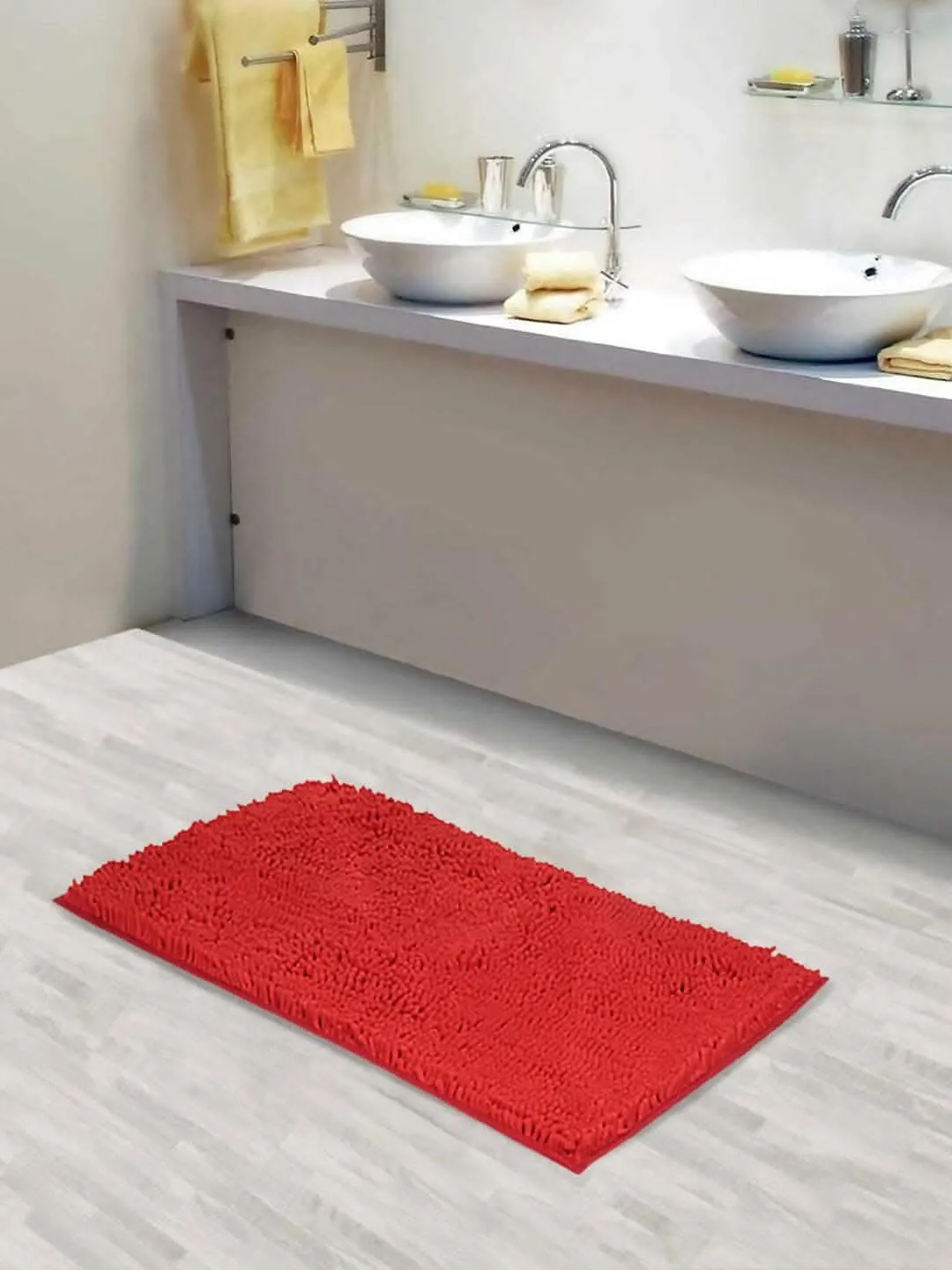 Lushomes Bathroom Mat (2200 GSM Floor, 12 x 18 Inch, Red)