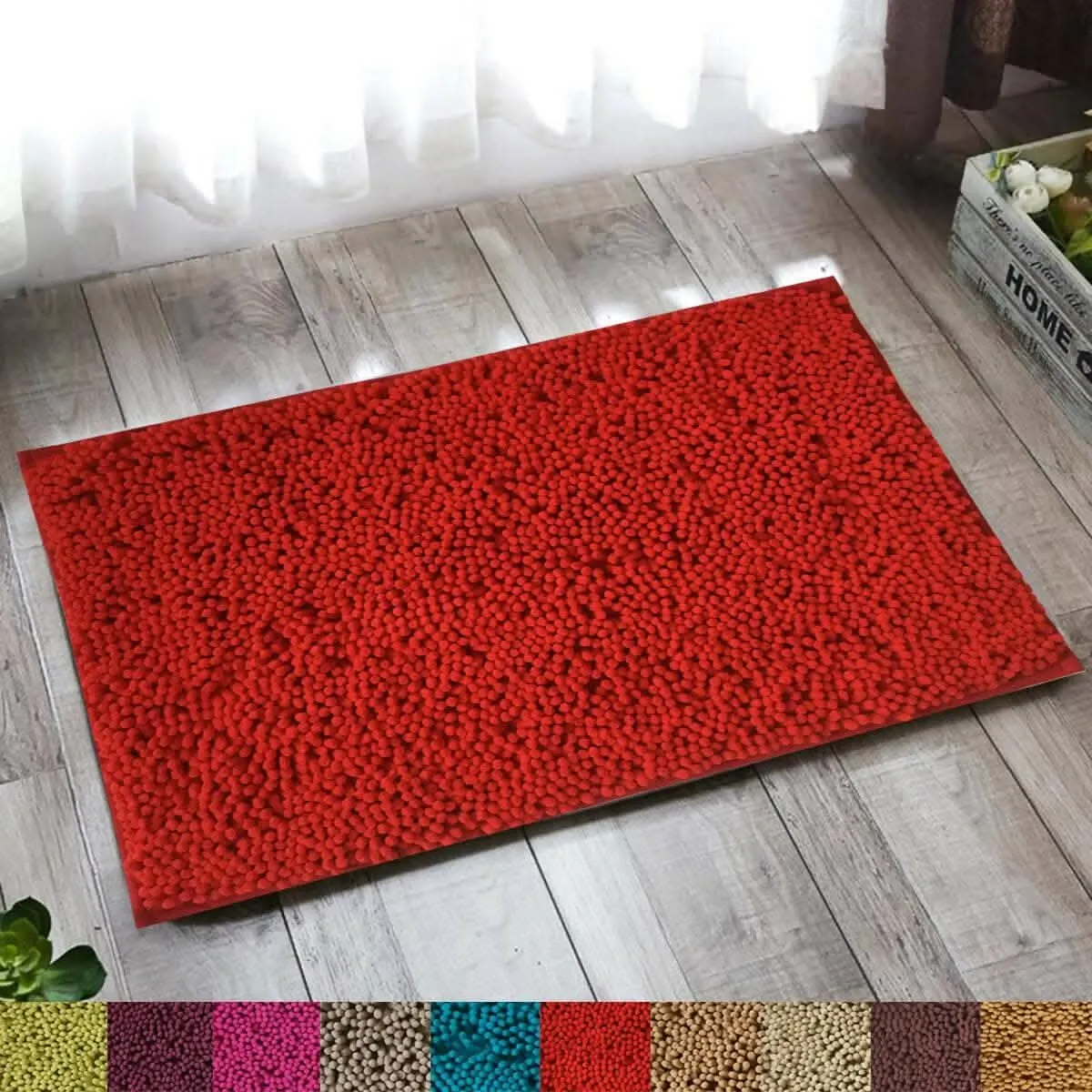 Lushomes Bathroom Mat (2200 GSM Floor, 12 x 18 Inch, Red)