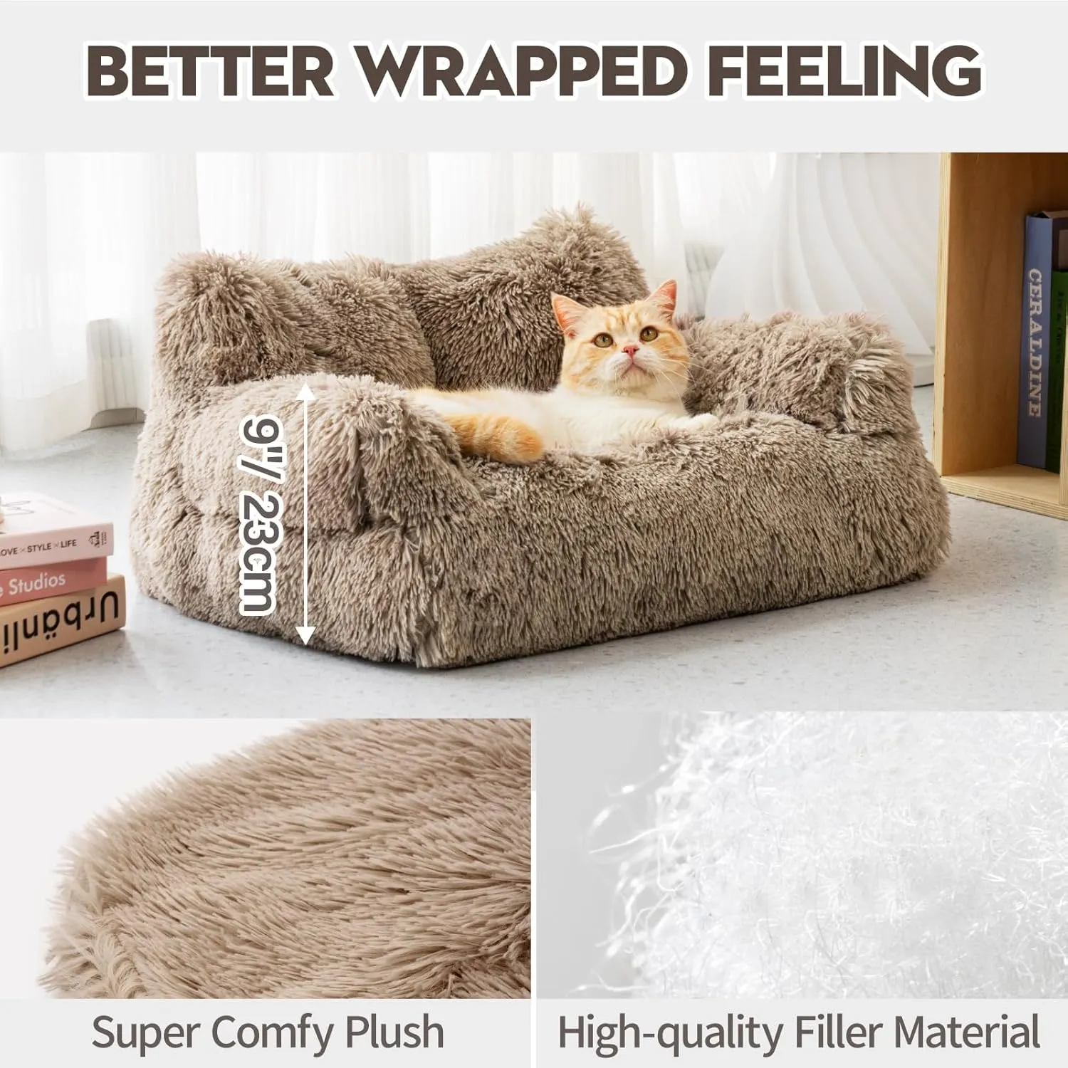 Mewoo Dog Couch, Small Dog Bed with Removable Washable Cover, Cute Cat Couch for Pets, Cat Beds for Indoor Cats with Anti-Slip Bottom (Brown)