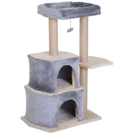 Multi-Level Cat Scratching Tree Condo Pet Activity Centre with Sisal-Covered Scratching Posts Perch w/ Bed and Dangle Toy Grey
