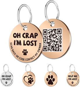 MYLUCKYTAG Stainless Steel QR Code Cat Tags - Online Profile, Scan QR for Instant Pet Location Alerts