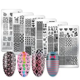 Nail Stamping Plate, DANNEASY 6Pcs Nail Stamp Set Letter Heart 1Pc Nail Stamper And Scraper   Storage Bag Nail Templates Manicure DIY Accessories