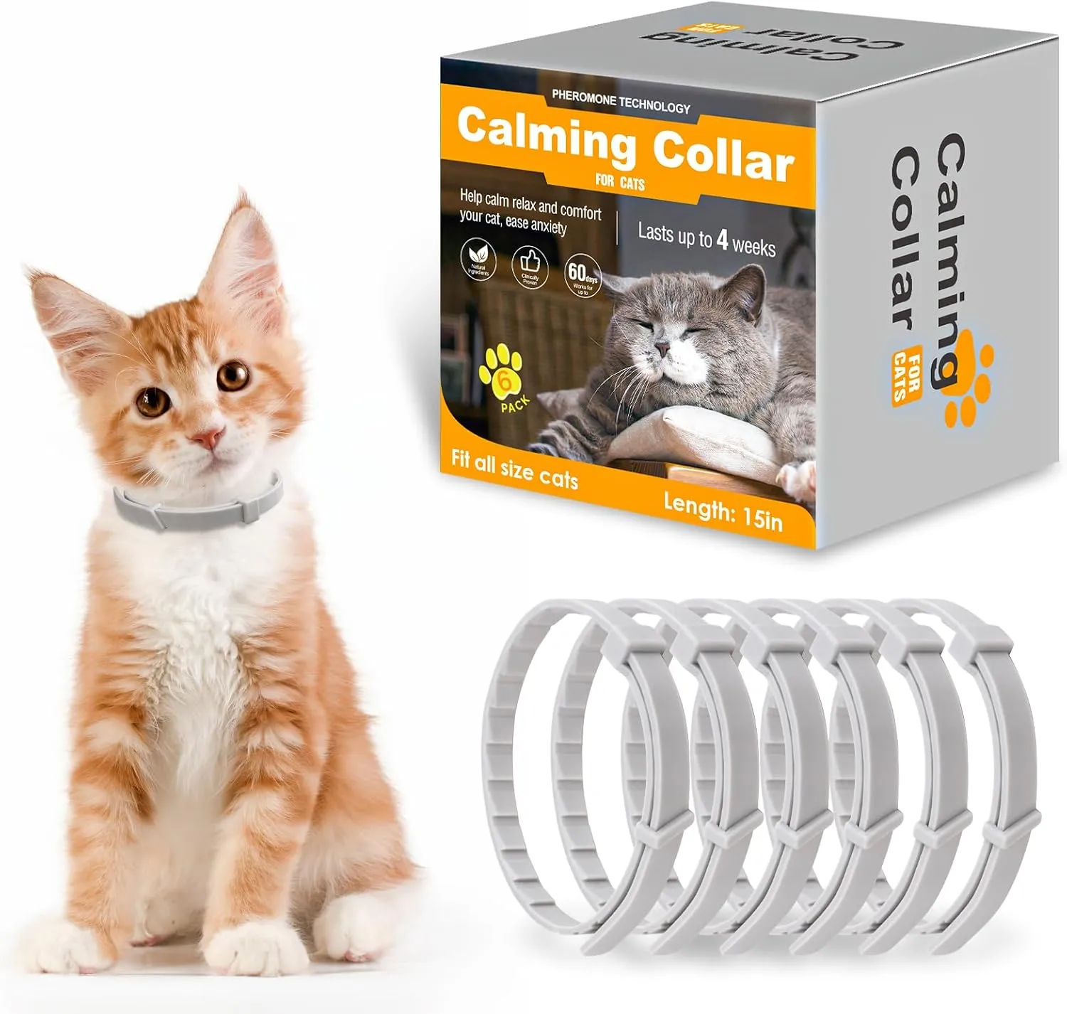Nodfens Calming Collar for Cats Adjustable Pheromones Cat Diffuser Pet Diffuser Anxiety Relief for Pet 6PCS 60 Day Long-Term Effect