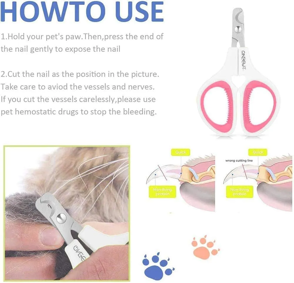 OneCut Pet Nail Clippers, Update Version Cat & Kitten Claw Nail Clippers for Trimming, Professional Pet Nail Clippers Best for a Cat, Puppy,Rabbit, Kitten & Small Dog,Sharp & Safe (Pink)
