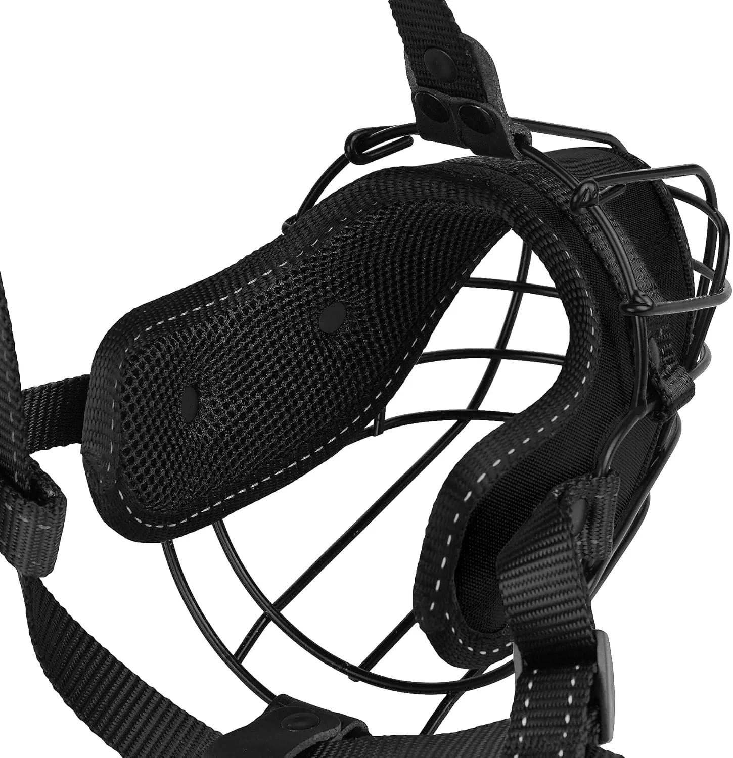 OOPSDOGGY Pitbull Dog Muzzle Reflective Metal Mask Secure Wire Basket Muzzle for Large Sized Dogs Amstaff Soft Cage Muzzle to Prevent Biting Chewing with Adjustable Nylon Straps (Black, Pitbull)