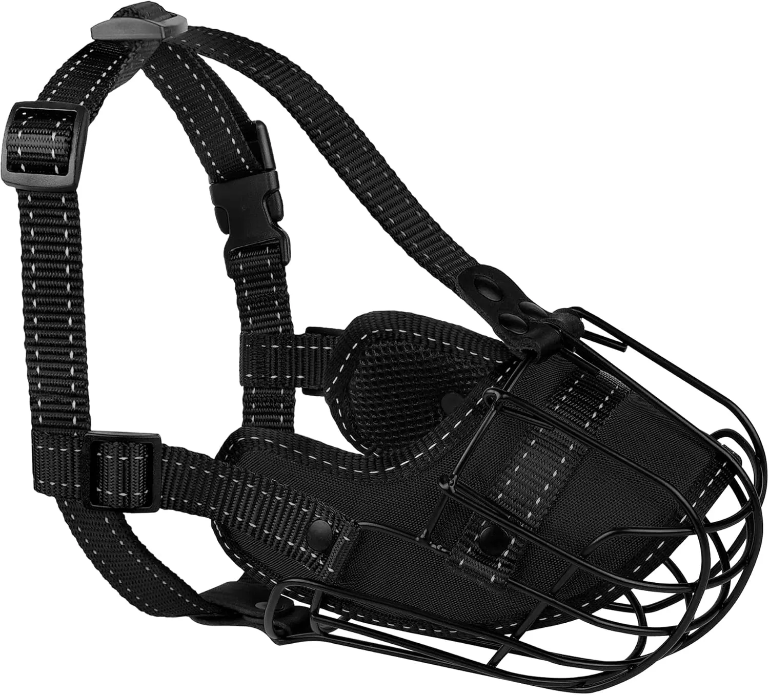OOPSDOGGY Pitbull Dog Muzzle Reflective Metal Mask Secure Wire Basket Muzzle for Large Sized Dogs Amstaff Soft Cage Muzzle to Prevent Biting Chewing with Adjustable Nylon Straps (Black, Pitbull)
