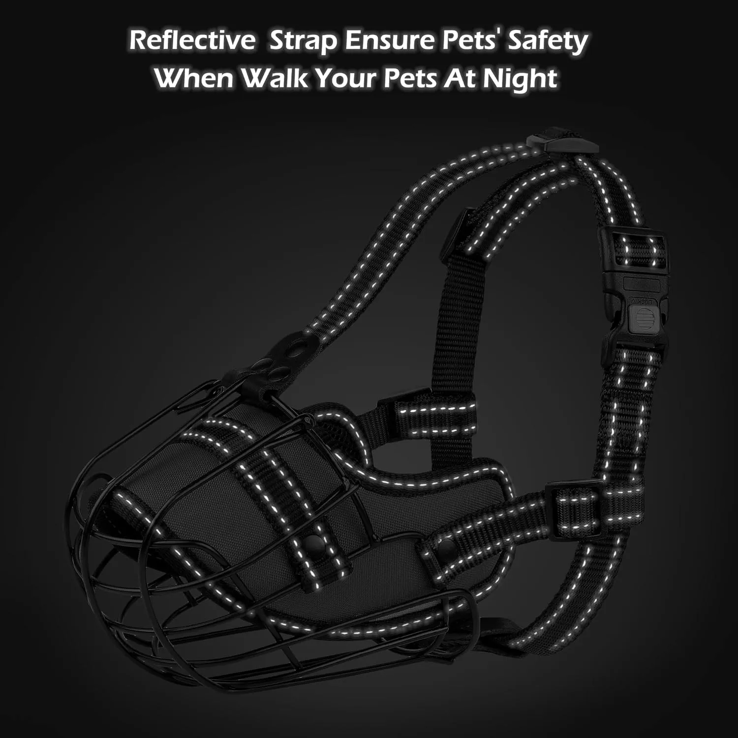 OOPSDOGGY Pitbull Dog Muzzle Reflective Metal Mask Secure Wire Basket Muzzle for Large Sized Dogs Amstaff Soft Cage Muzzle to Prevent Biting Chewing with Adjustable Nylon Straps (Black, Pitbull)