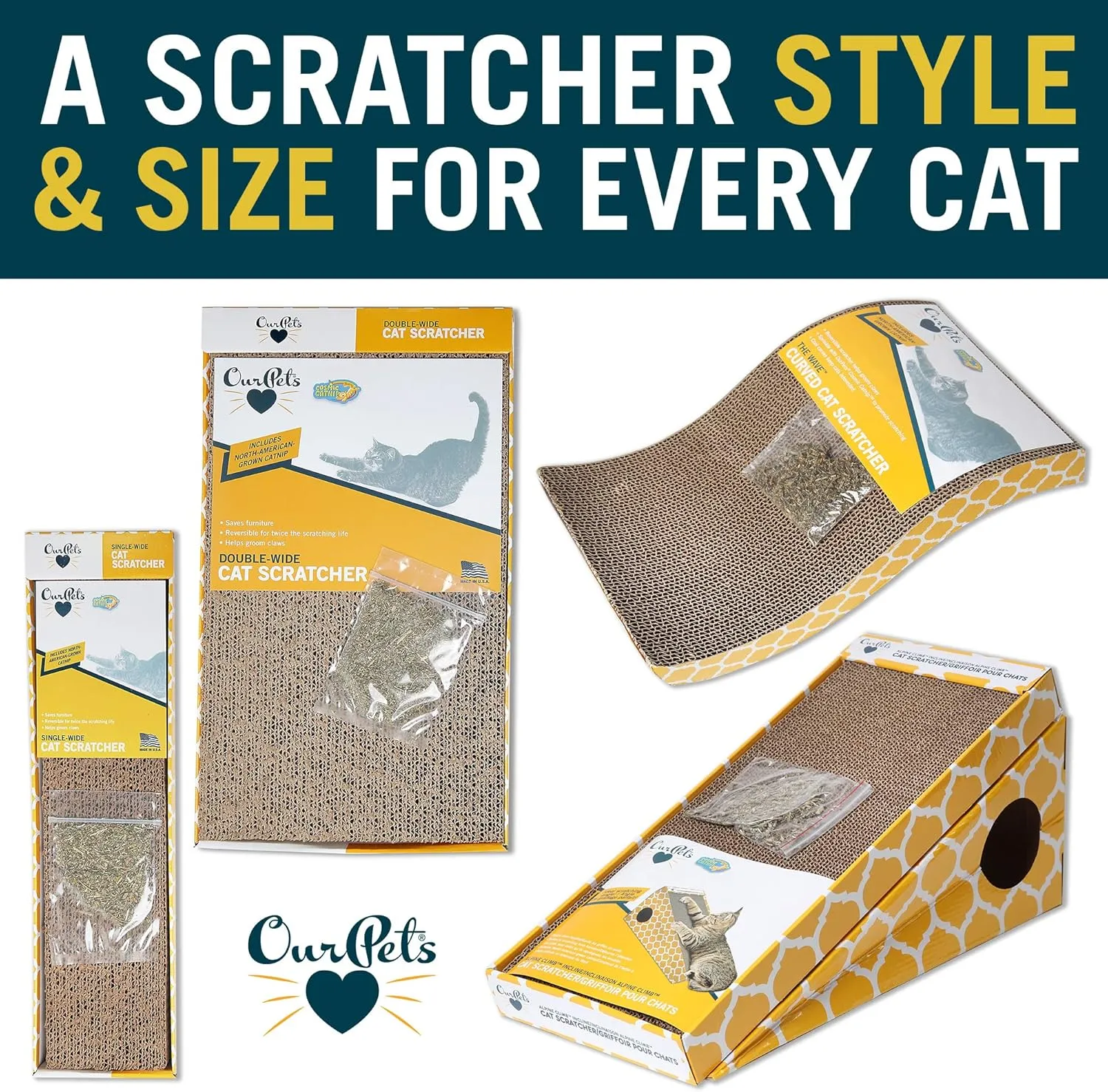 Our Pets Cosmic Cat Scratcher, North-American Grown Catnip Included, Reversible for Twice the Use, 18.13" x 10.13" x 1.25"