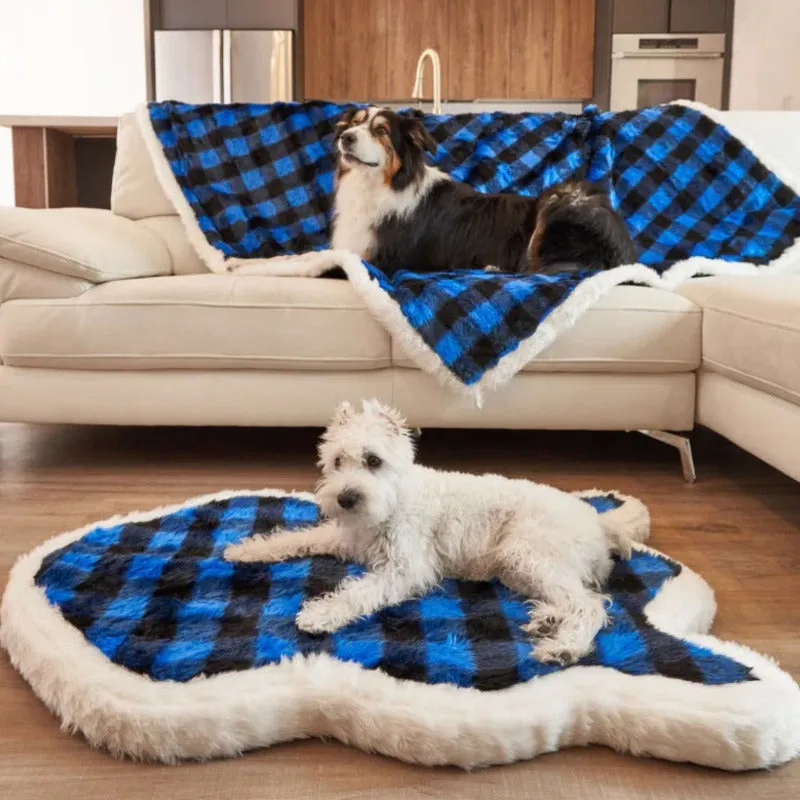 Paw Brands, PupRug™ Faux Fur Orthopedic Dog Bed, Curve Blue Buffalo Plaid