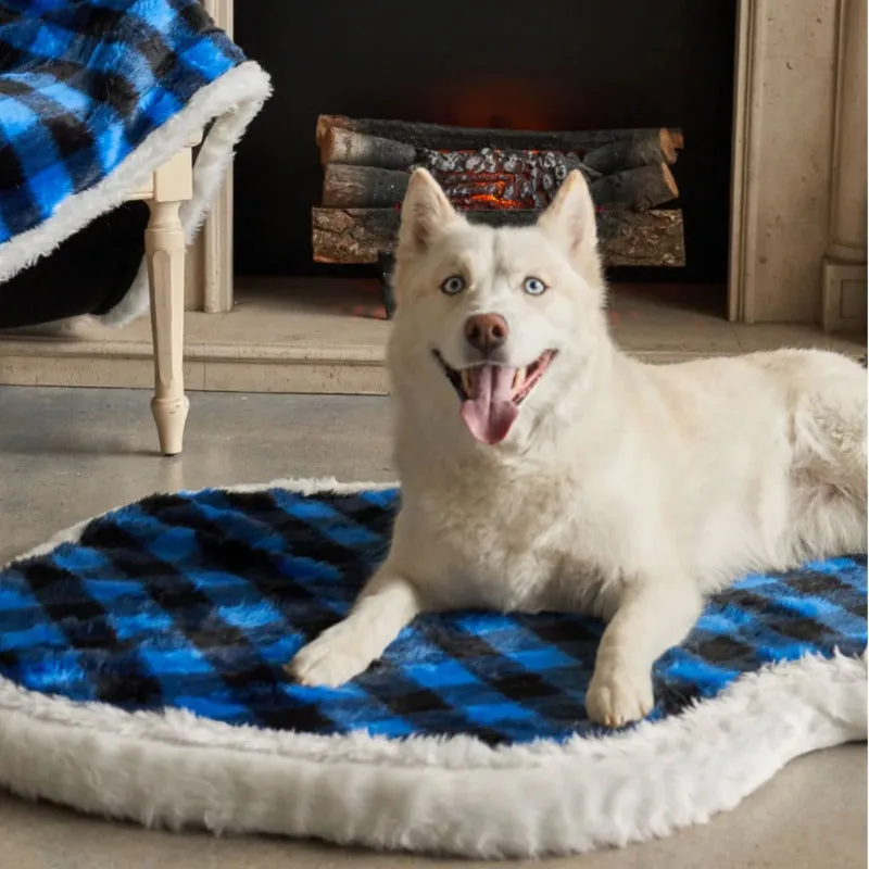 Paw Brands, PupRug™ Faux Fur Orthopedic Dog Bed, Curve Blue Buffalo Plaid