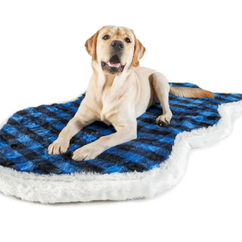 Paw Brands, PupRug™ Faux Fur Orthopedic Dog Bed, Curve Blue Buffalo Plaid