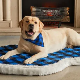 Paw Brands, PupRug™ Faux Fur Orthopedic Dog Bed, Curve Blue Buffalo Plaid