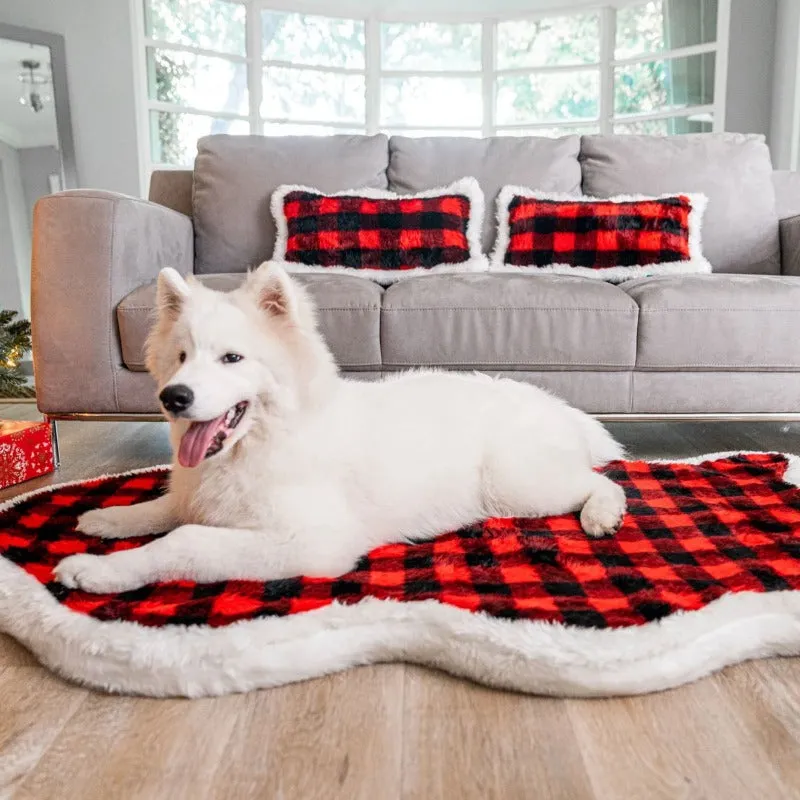 Paw Brands, PupRug™ Faux Fur Orthopedic Dog Bed, Curve Red Buffalo Plaid