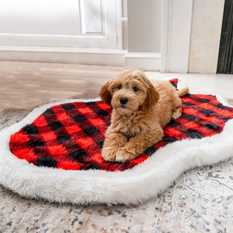 Paw Brands, PupRug™ Faux Fur Orthopedic Dog Bed, Curve Red Buffalo Plaid