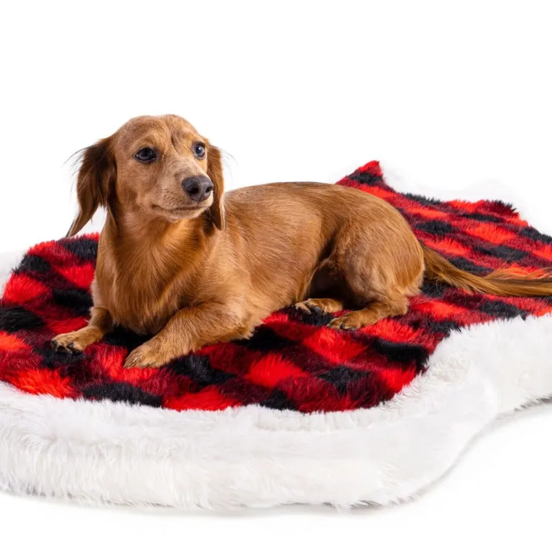 Paw Brands, PupRug™ Faux Fur Orthopedic Dog Bed, Curve Red Buffalo Plaid