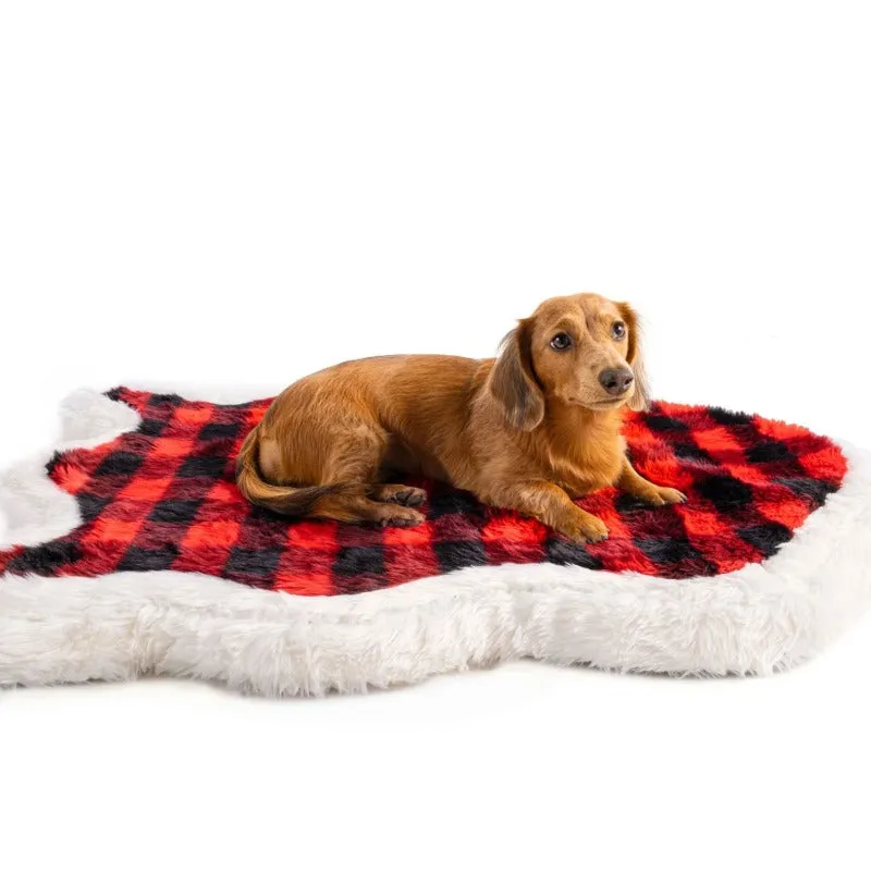 Paw Brands, PupRug™ Faux Fur Orthopedic Dog Bed, Curve Red Buffalo Plaid