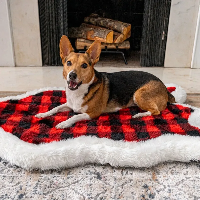 Paw Brands, PupRug™ Faux Fur Orthopedic Dog Bed, Curve Red Buffalo Plaid
