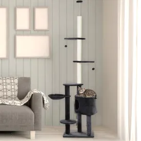 PawHut 5-Tier Grey Sisal Multi-Level Cat Tree Tower with Scratching Posts