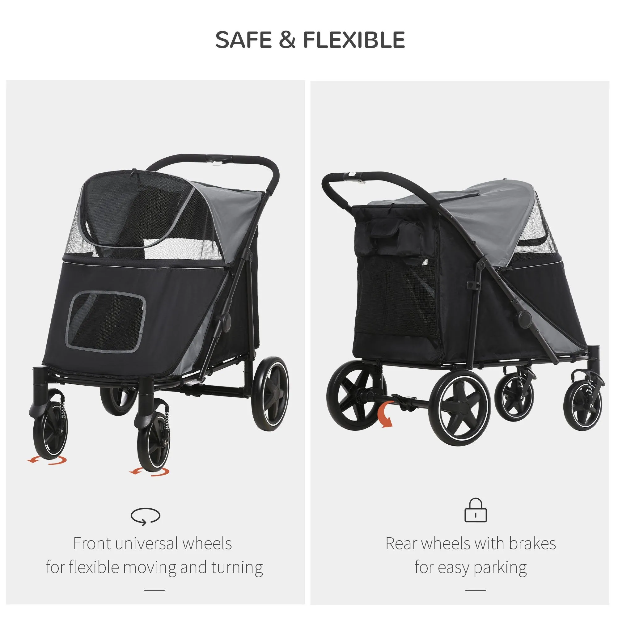 PawHut Foldable Dog Carriage w/ Universal Wheels, Shock Absorber - Black