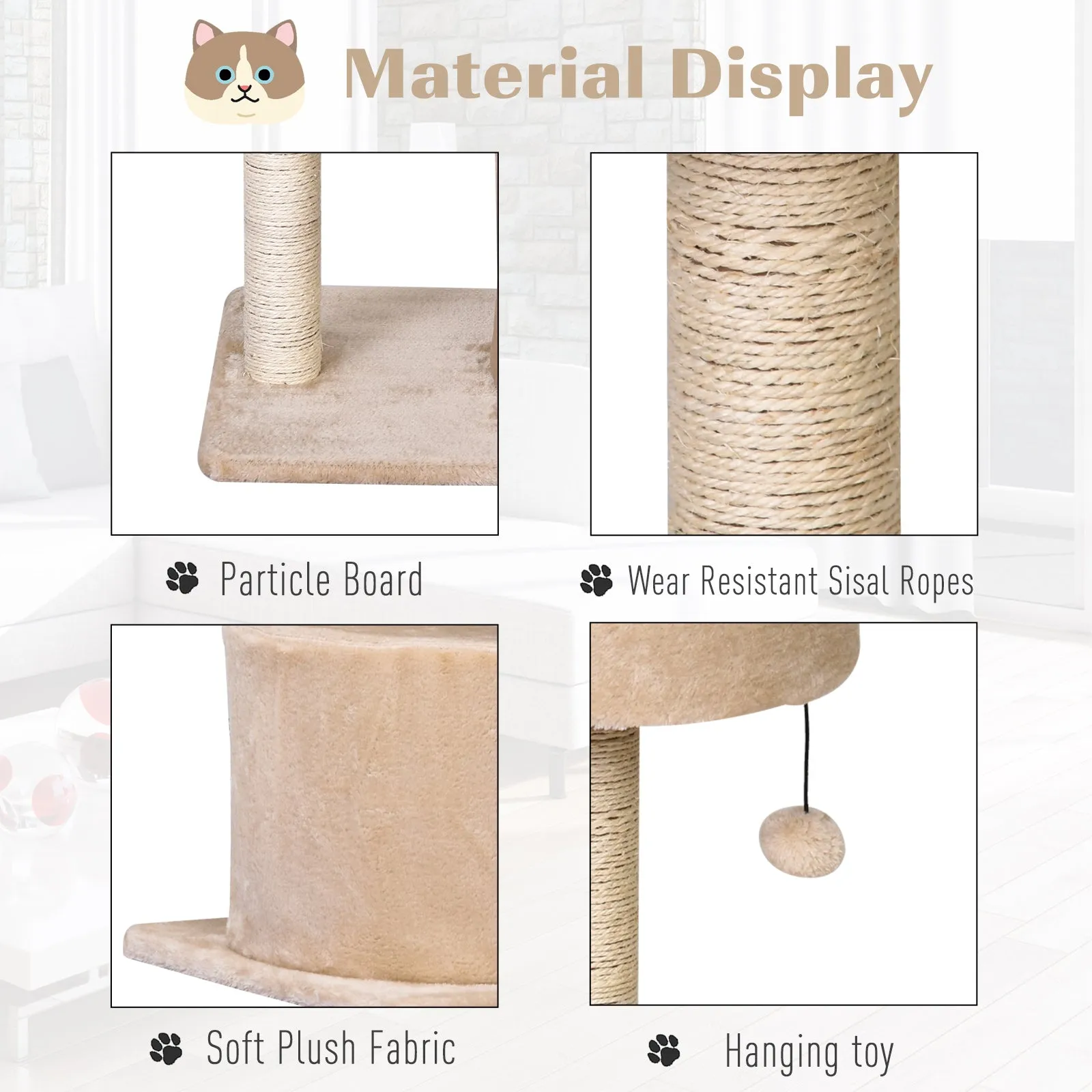 PawHut Mult Level Cat Tree for Indoor Cats with Scratching Post Bed Condo Perch