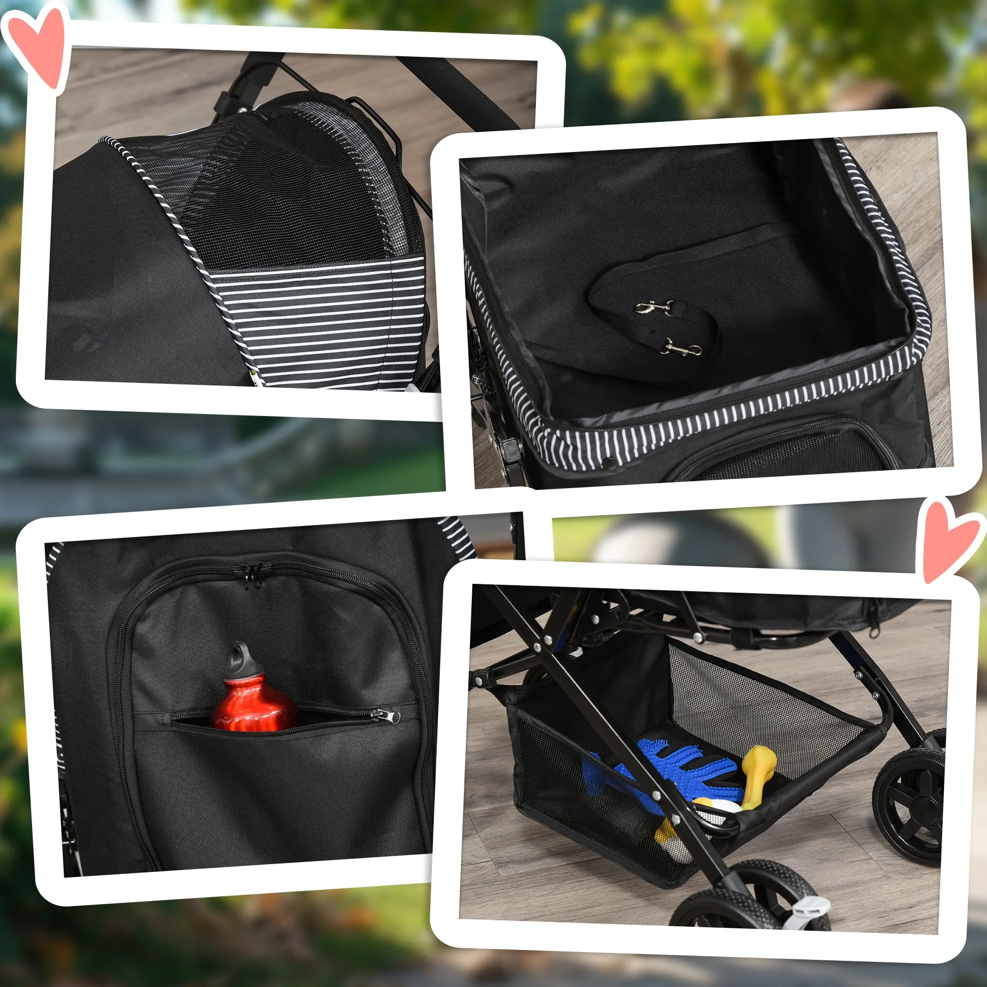 PawHut Pet Stroller Pushchair Foldable Travel Dog Cat Carriage w/ Reversible Handle Brake Basket