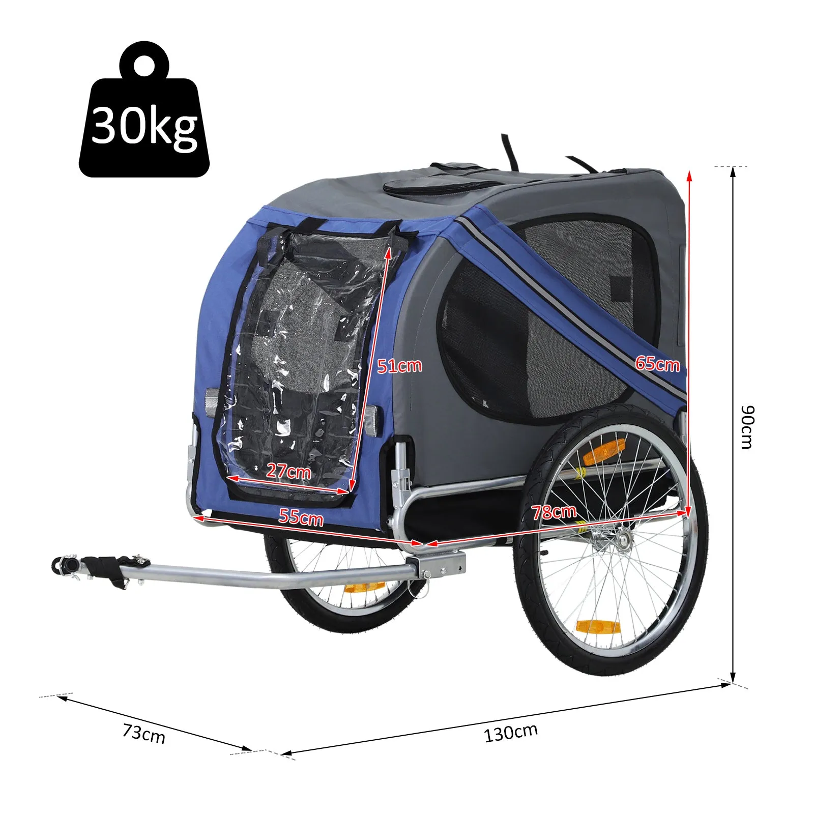 Pet Bicycle Trailer Foldable Dog Cat Bike Carrier with Suspension- Blue