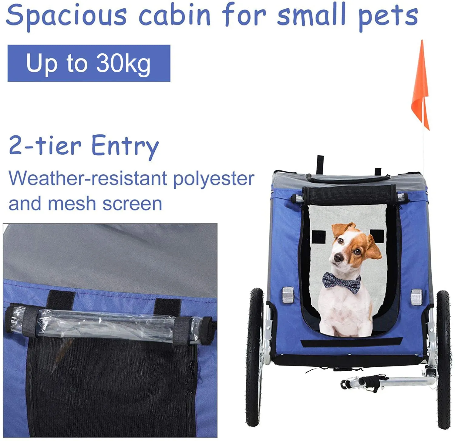 Pet Bicycle Trailer Foldable Dog Cat Bike Carrier with Suspension- Blue