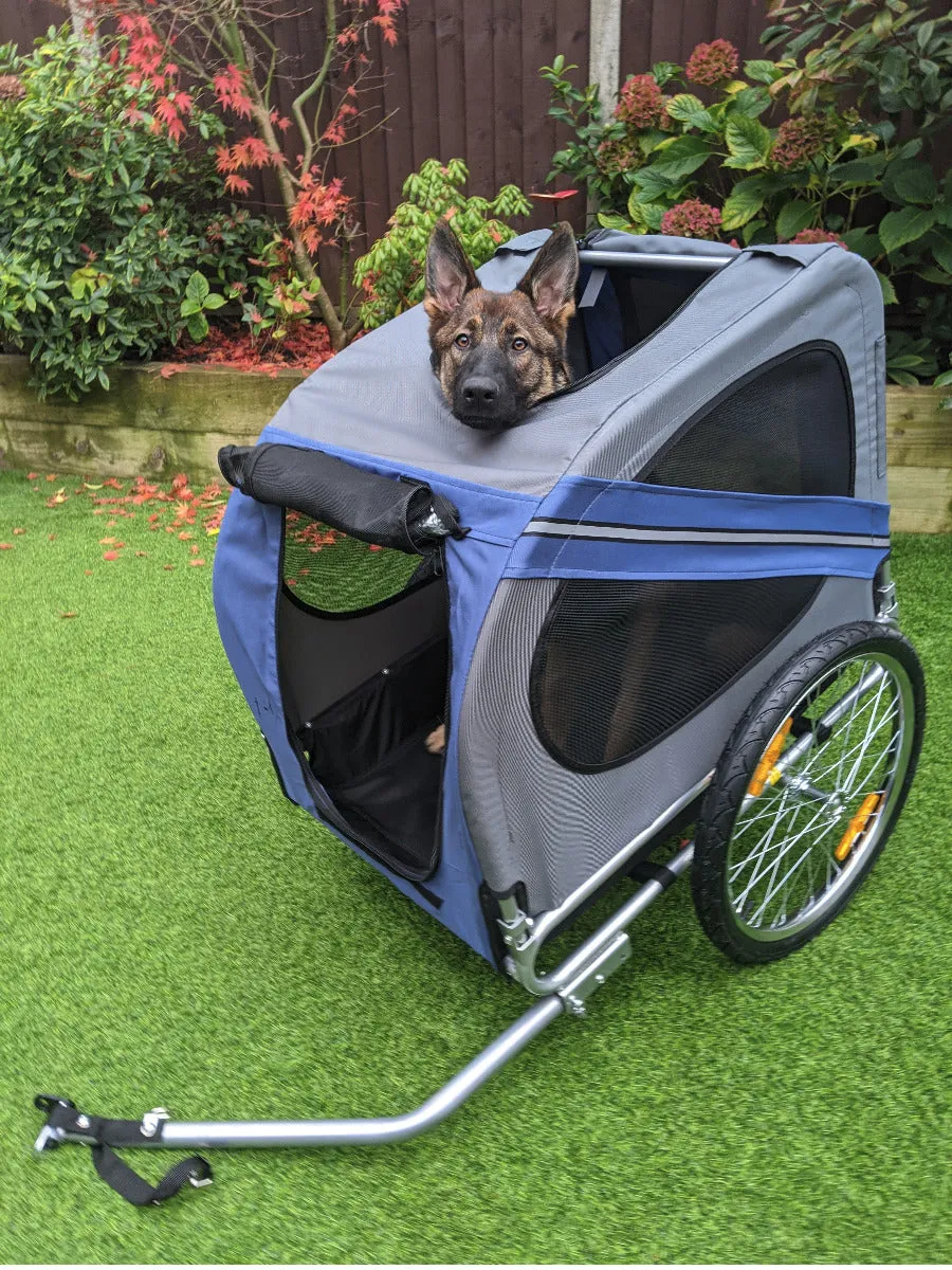 Pet Bicycle Trailer Foldable Dog Cat Bike Carrier with Suspension- Blue