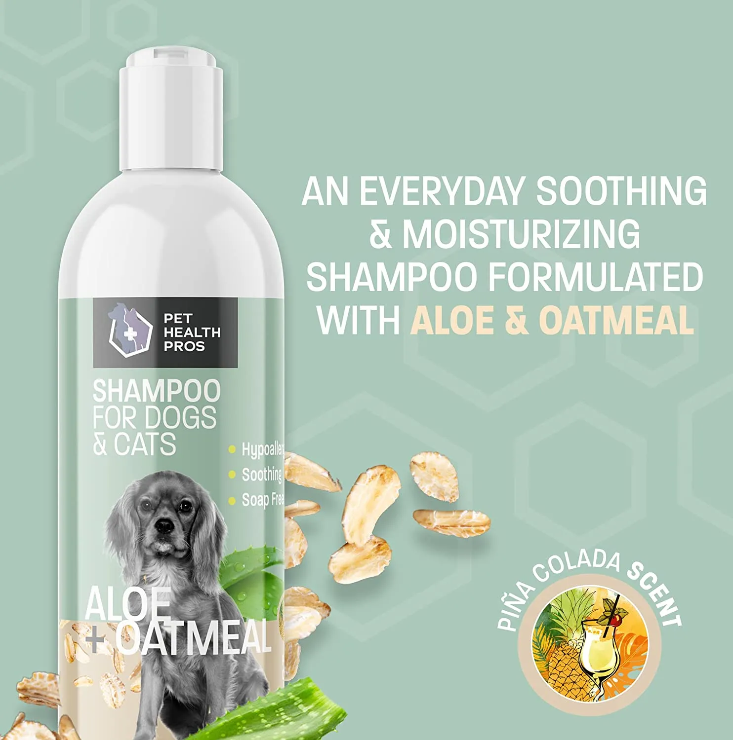 Pet Health Pros Aloe & Oatmeal Shampoo for Dogs and Cats; Hypoallergenic and Moisturizing Components; Combats Allergies and Itching; Moisturizes;  Size: 16oz, Scent: Pina Colada