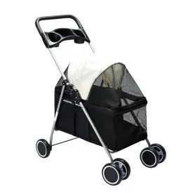Pet Stroller Dog Cat Pram Foldable Carrier 4 Wheels Large Travel Pushchair - Black