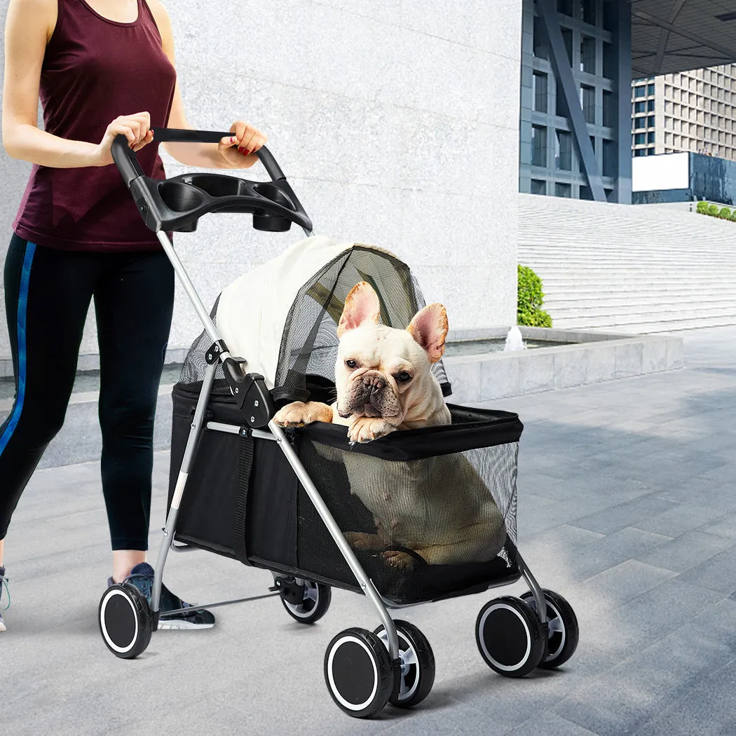 Pet Stroller Dog Cat Pram Foldable Carrier 4 Wheels Large Travel Pushchair - Black