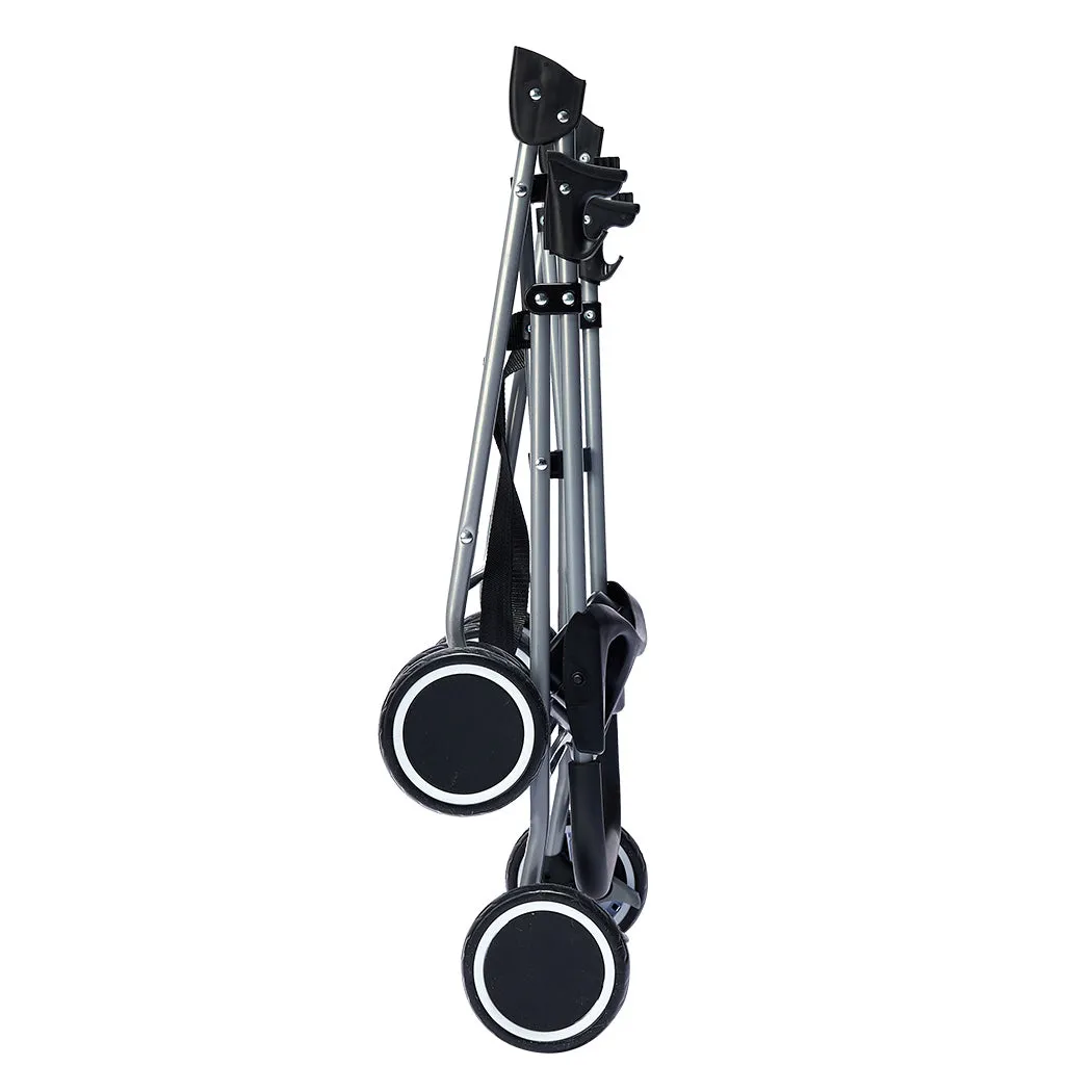 Pet Stroller Dog Cat Pram Foldable Carrier 4 Wheels Large Travel Pushchair - Black